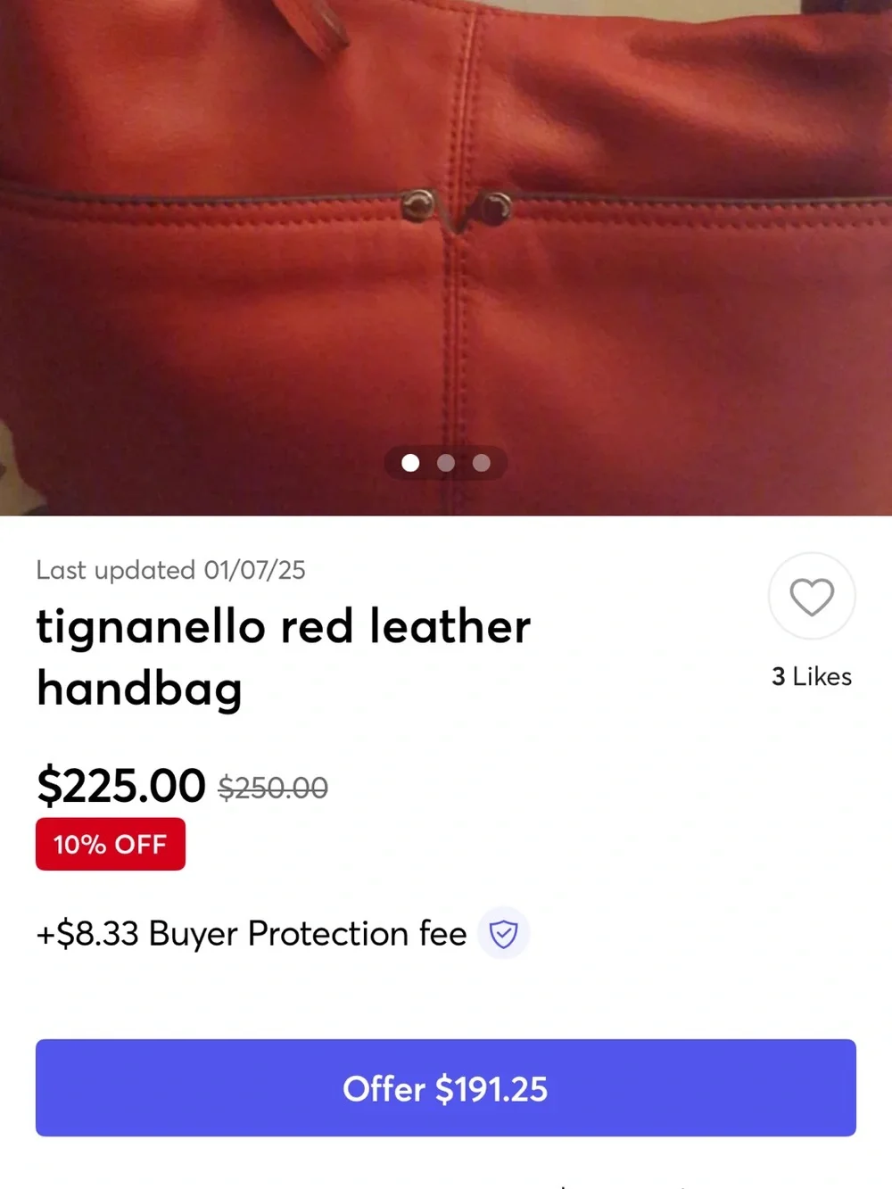Tignanello Red Genuine Leather Hobo Shoulder Bag
